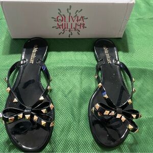 Olivia Miller Black Sandals with Gold Studs